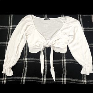 White tied crop top with light ruffles